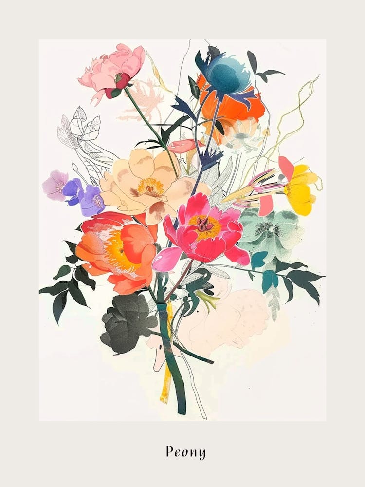 Pfingstrose 1 Collage Blumenstrauß Poster
