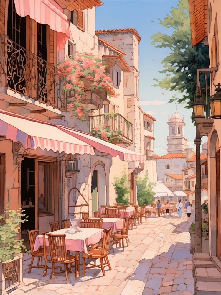 Antalya Turkey 6 Vintage Pink Travel Illustration