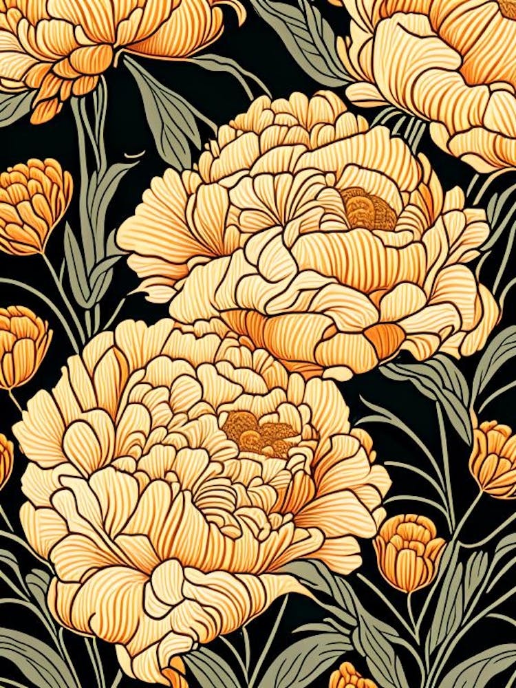 Orange Peonies On A Table 2 Drawing