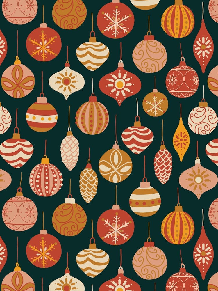 Ornate Scandinavian Christmas Tree Ornaments Red Orange Black