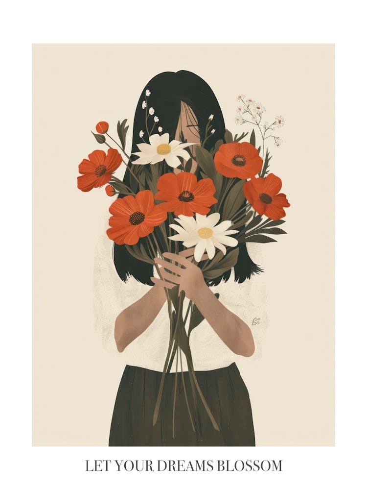 Let Your Dreams Blossom Poster Spring Girl With Red Flowers 4