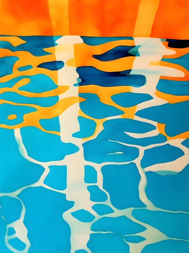 Orange Sunset Blue Swimming Pool