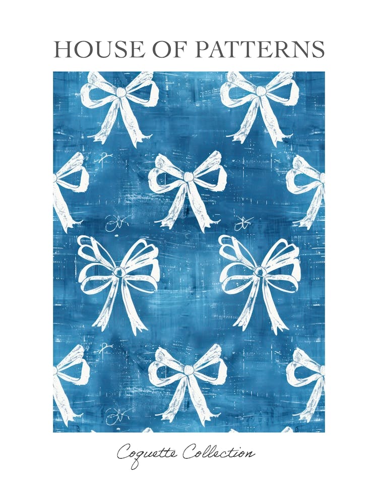 White And Blue Bows 2 Pattern Poster