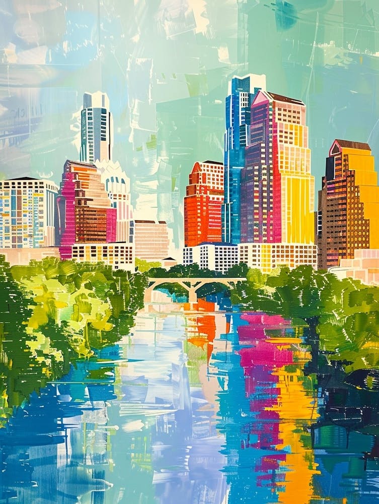 Skyline Austin Texas Colourful Blockprint 1