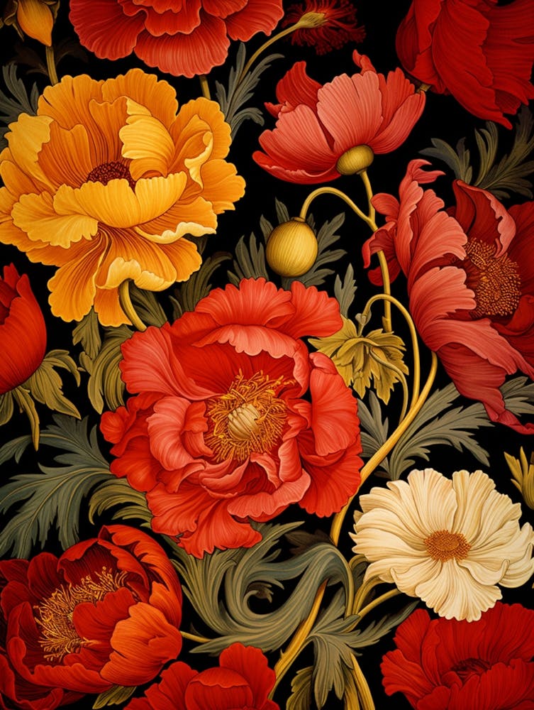 Poppy Flowers On Black Background