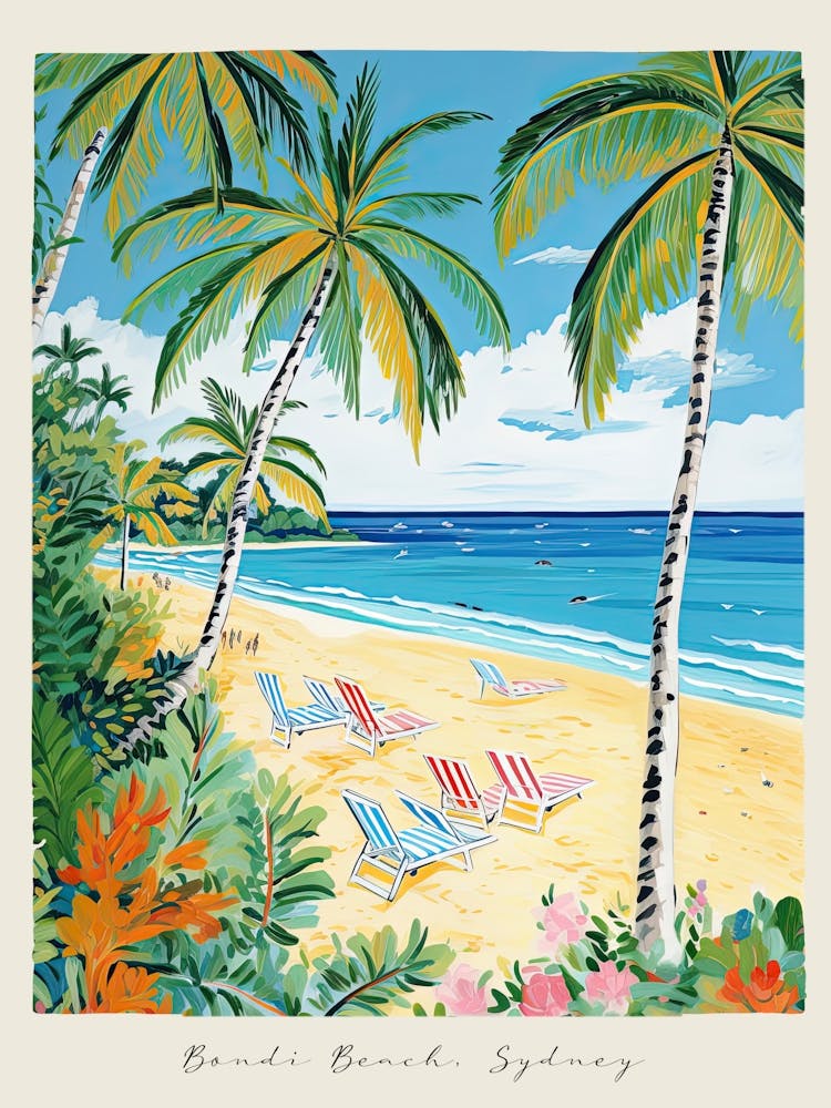 Affiche de Cable Beach, Sydney, Australie, Style Matisse et Rousseau 1