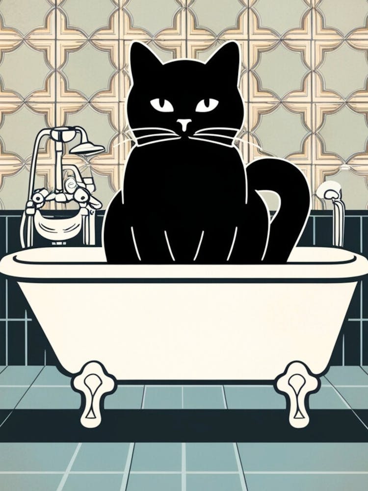 Schwarze Katze in der Badewanne 12