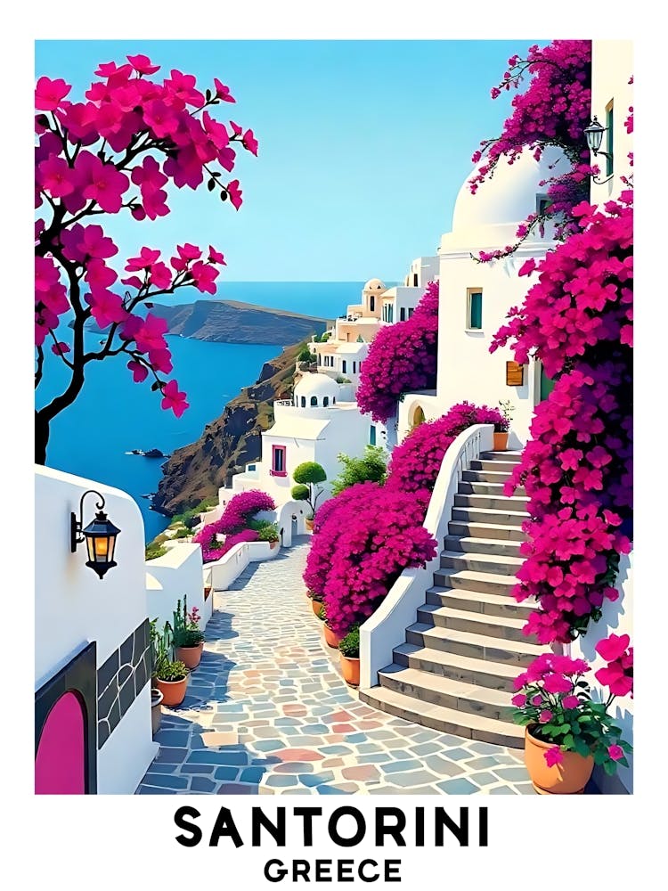 Santorini - Greece Vintage Travel Poster 1