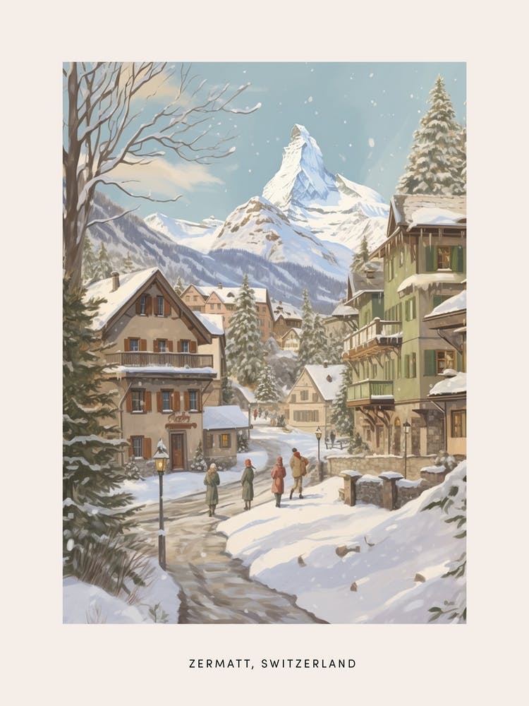 Vintage Winter Poster Zermatt Switzerland 4