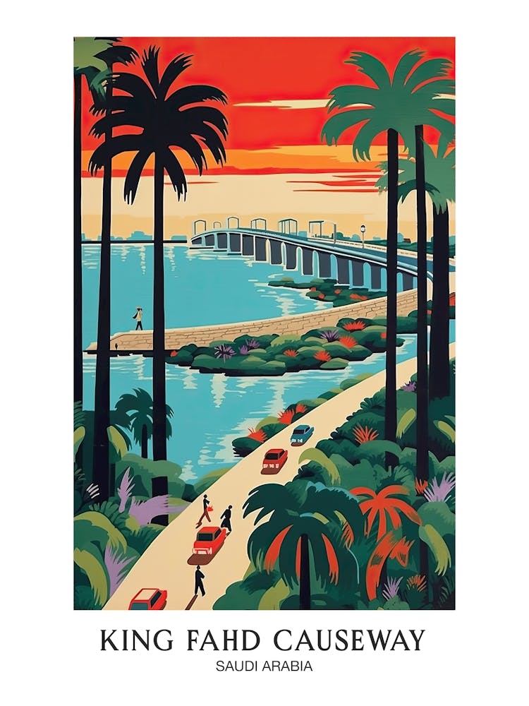 King Fahd Causeway, Saudi Arabia Colourful 3 Travel Poster