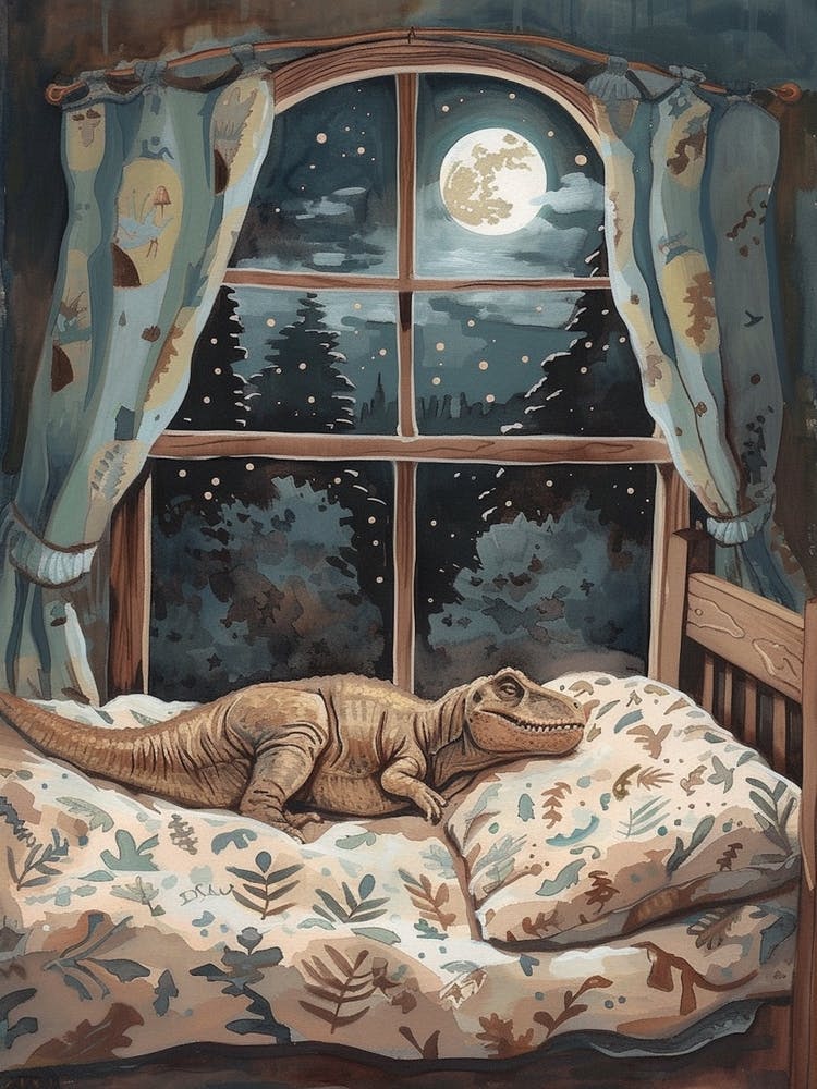 Dinosaur In Bed With The Moon 2