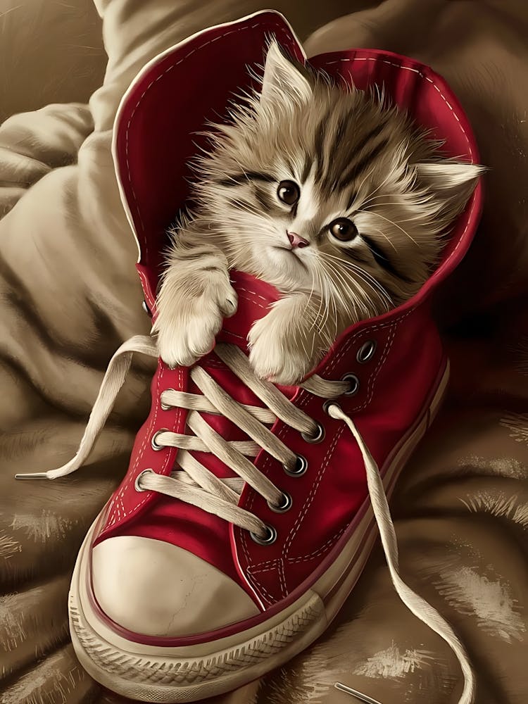 Kitten In A Red Sneaker