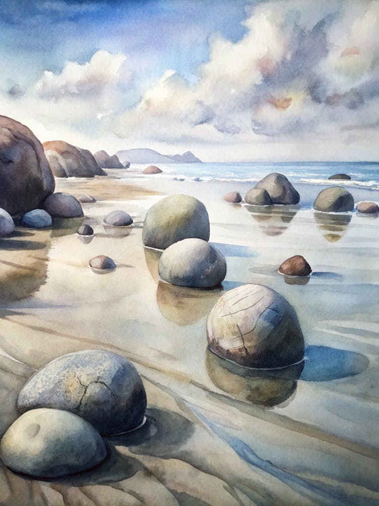 A Depiction Of The Moeraki Boulders Perfectly Rou (1)