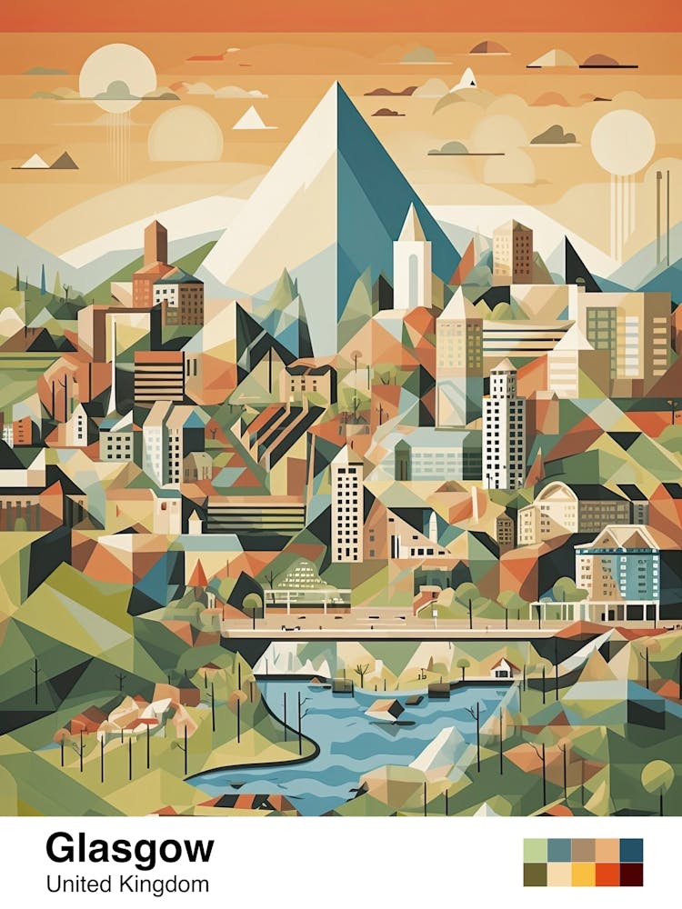 Glasgow, United Kingdom, Geometric Illustration 4 Poster