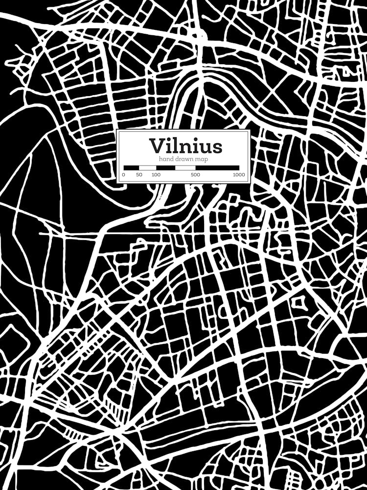 Vilnius (Lithuania) City Map — Hand-drawn map, vector black map