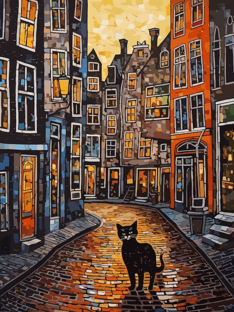 Painting Of Amsterdam With A Cat In The Style Of Gustav Klimt 4