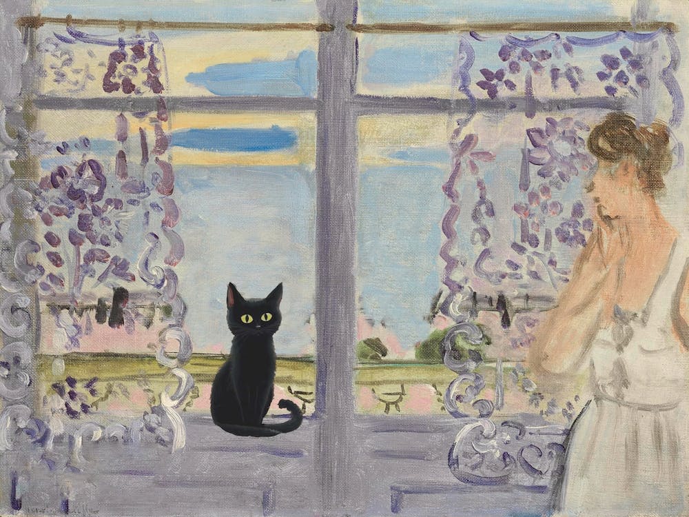 Woman On The Window With A Cat   Matisse Inspired Landscape
