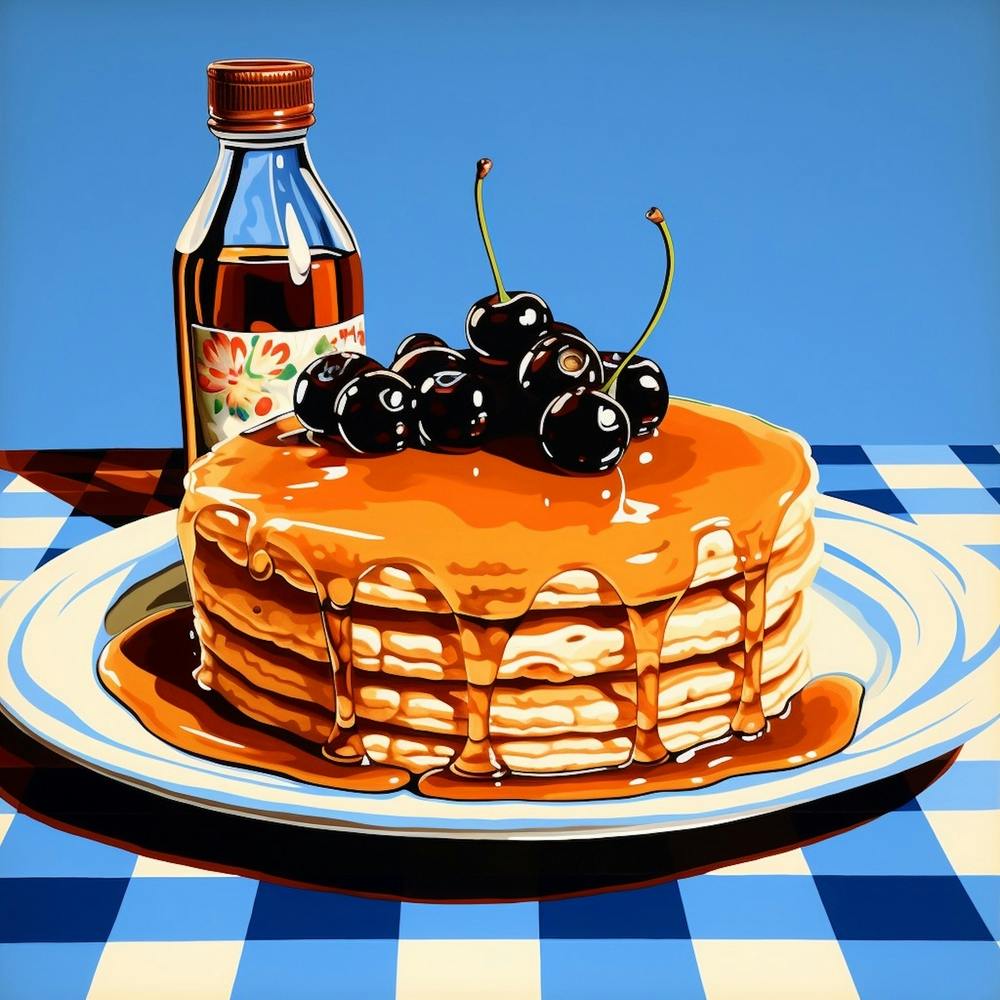 Pancakes Pop Art Blue Checkerboard 1