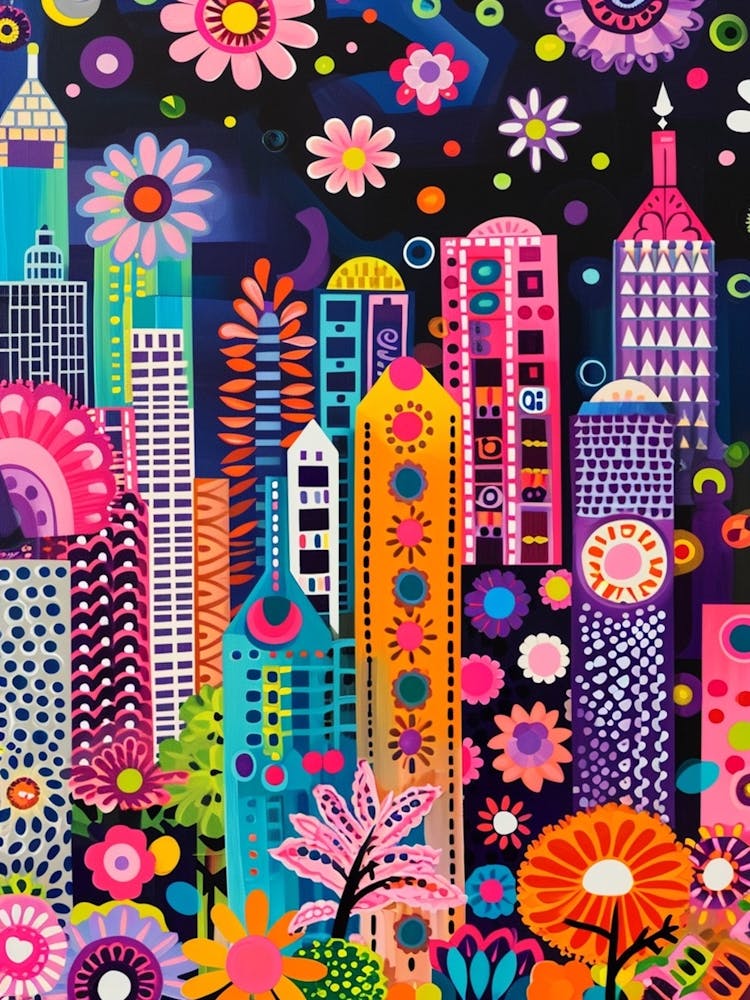 Kitsch Colourful Bangkok Inspired Cityscape  2