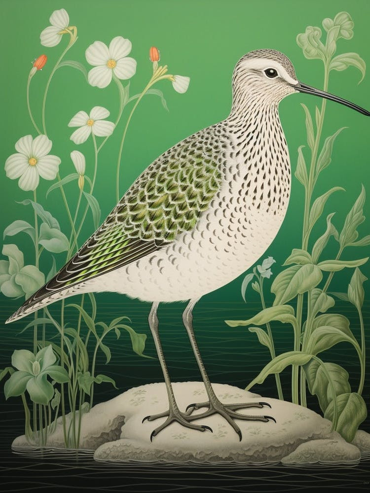 Ohara Koson Inspired Bird Painting Dunlin 3