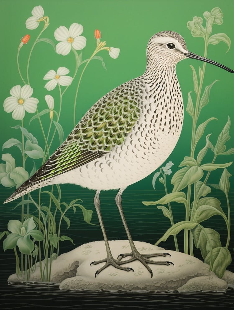 Ohara Koson Inspired Bird Painting Dunlin 3