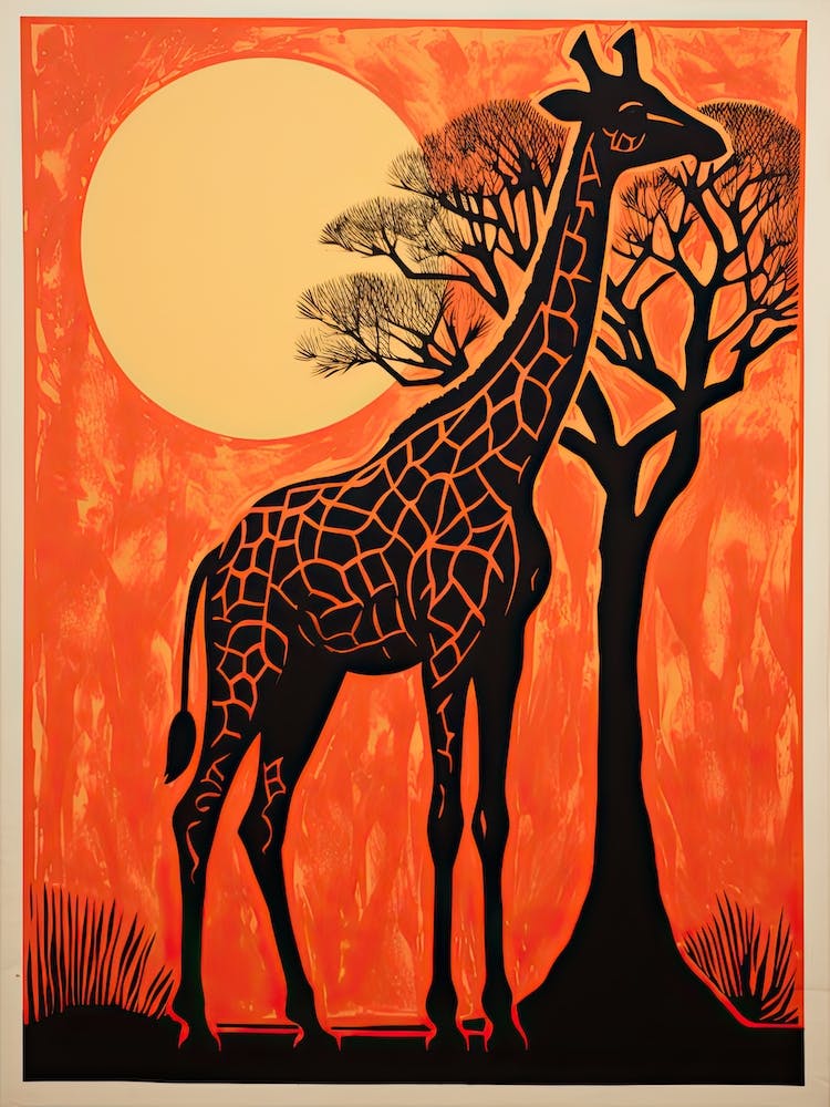 Giraffe, Woodblock Animal  Drawing 6