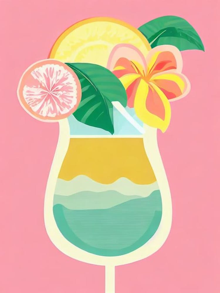 Piña Colada Retro Pink Cocktail Poster