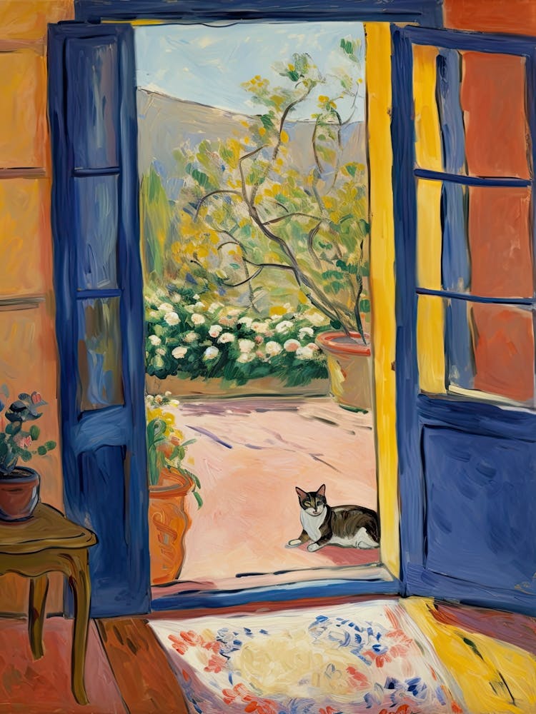 Open Window With Cat Matisse Style Tuscany Italy 4 Living Room Art print