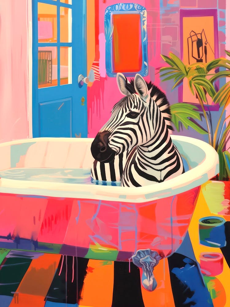 Zebra In A Bath Print Maximalist Bathroom