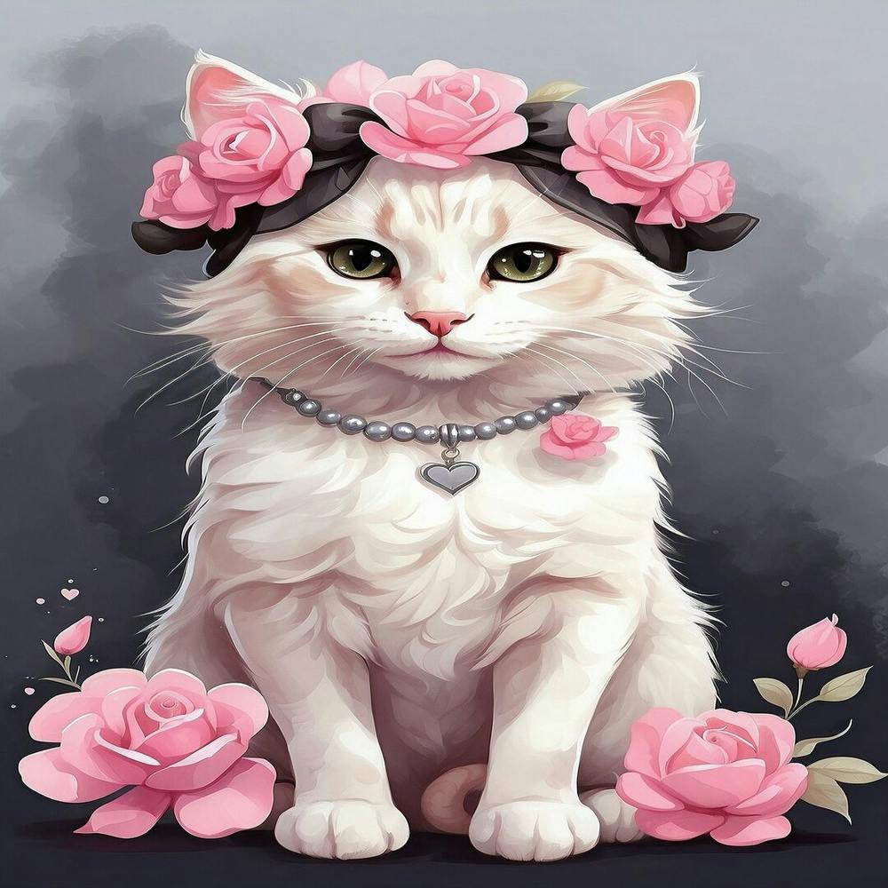 Cat With Roses