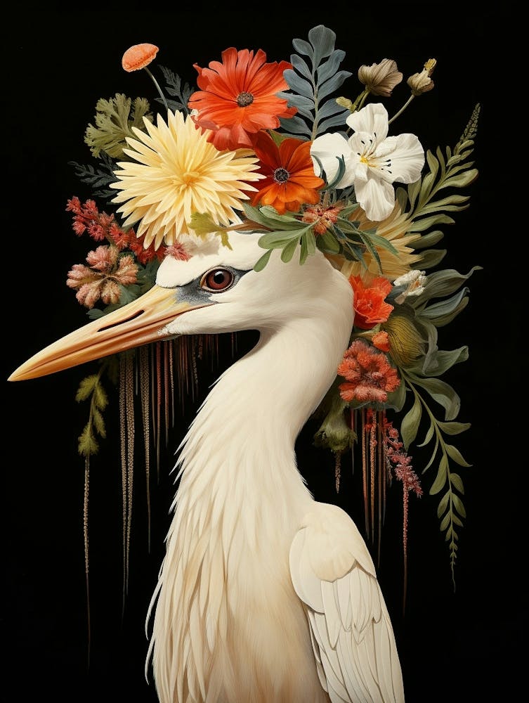 Bird With A Flower Crown Egret 3
