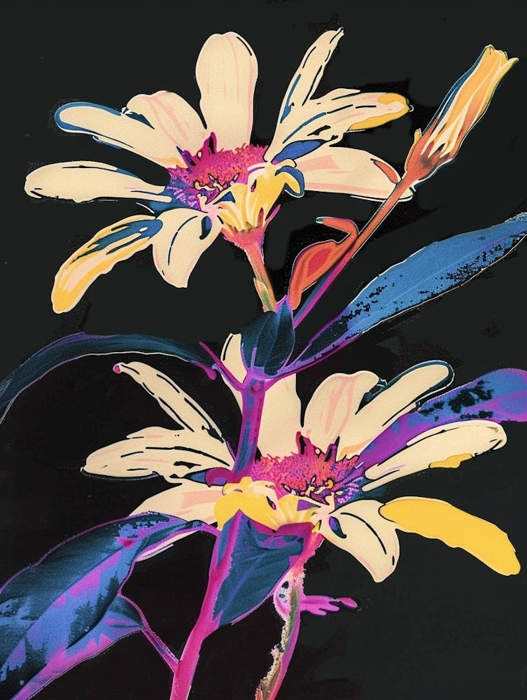 Neon Flowers On Black Cineraria 2