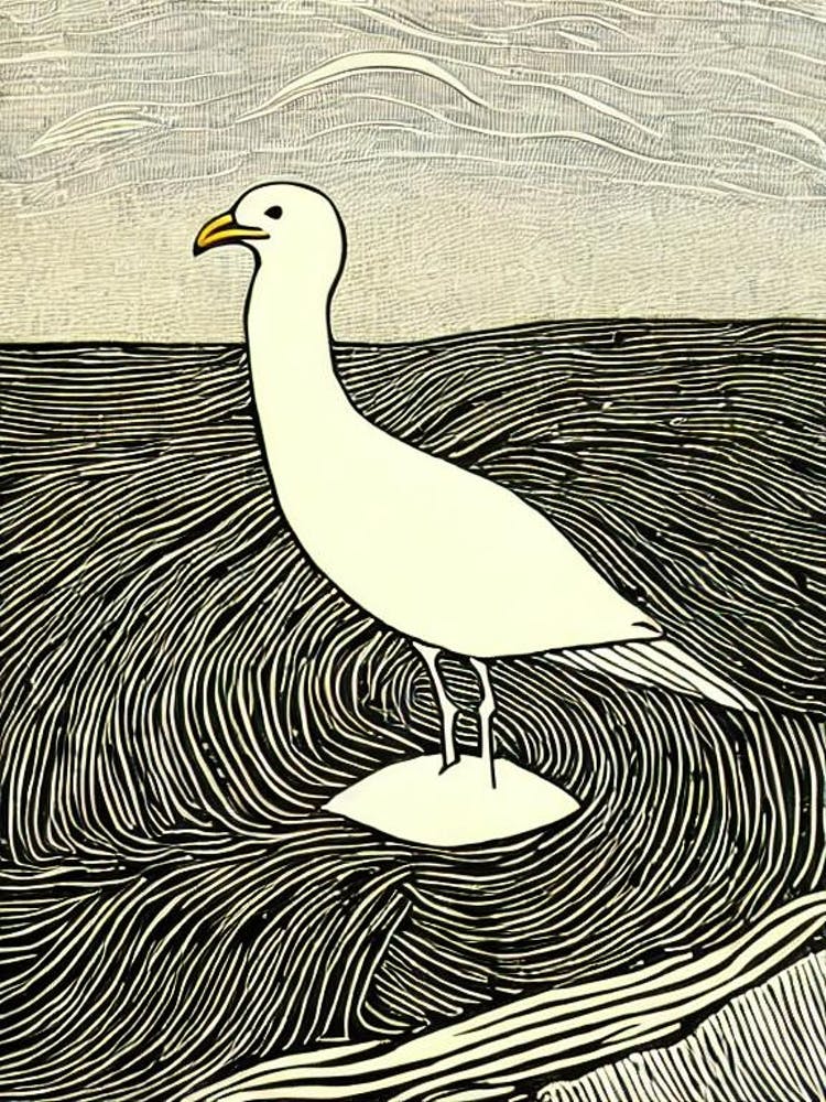 Seagull Linocut Bird
