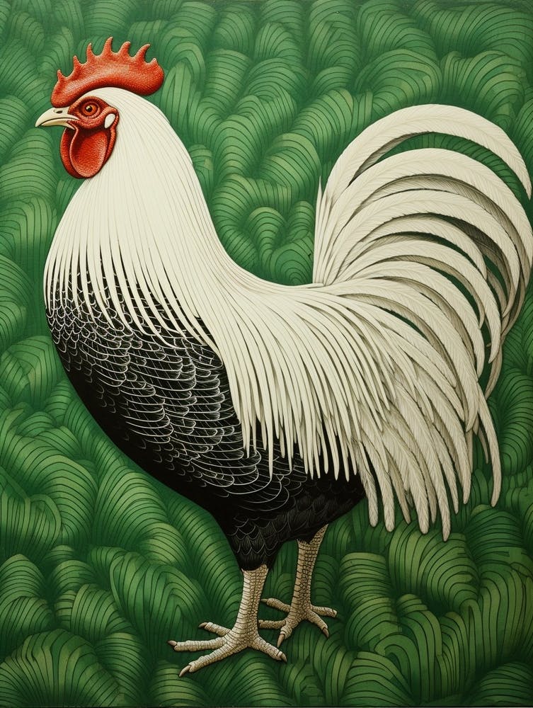 Ohara Koson Inspired Bird Painting Rooster 1