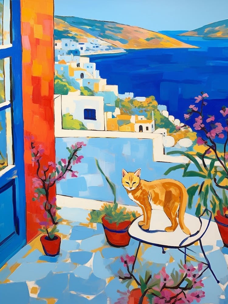 Painting Of A Cat In Greece 2