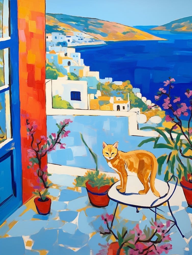 Painting Of A Cat In Greece 2