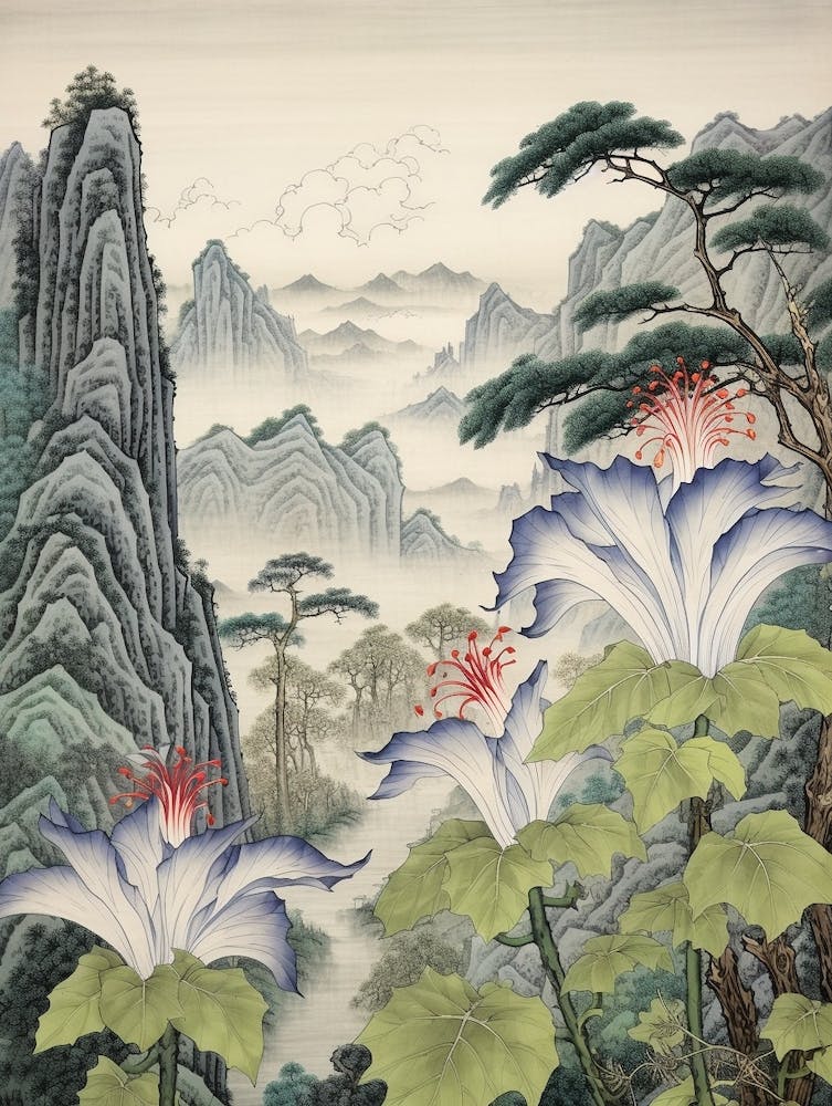 Kikyo Chinese Bellflower 1 Japanese Botanical Illustration