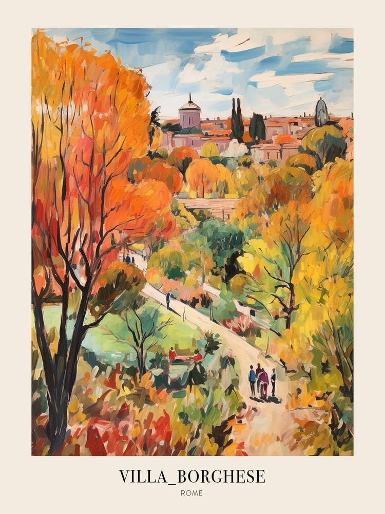 Autumn City Park Painting Villa Borghese Gardens Rome 1 Plakat