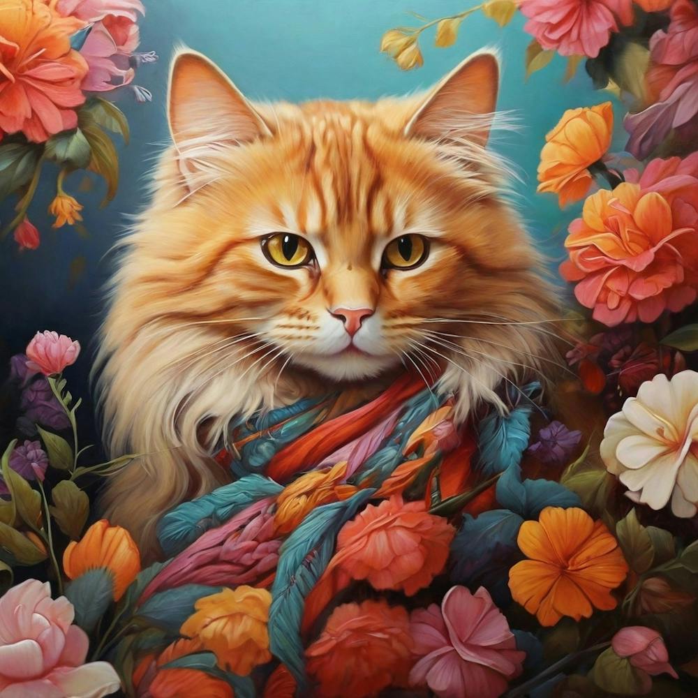 Cat In Flowers