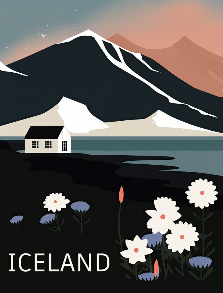 Iceland, Minimalism Retro Travel Poster
