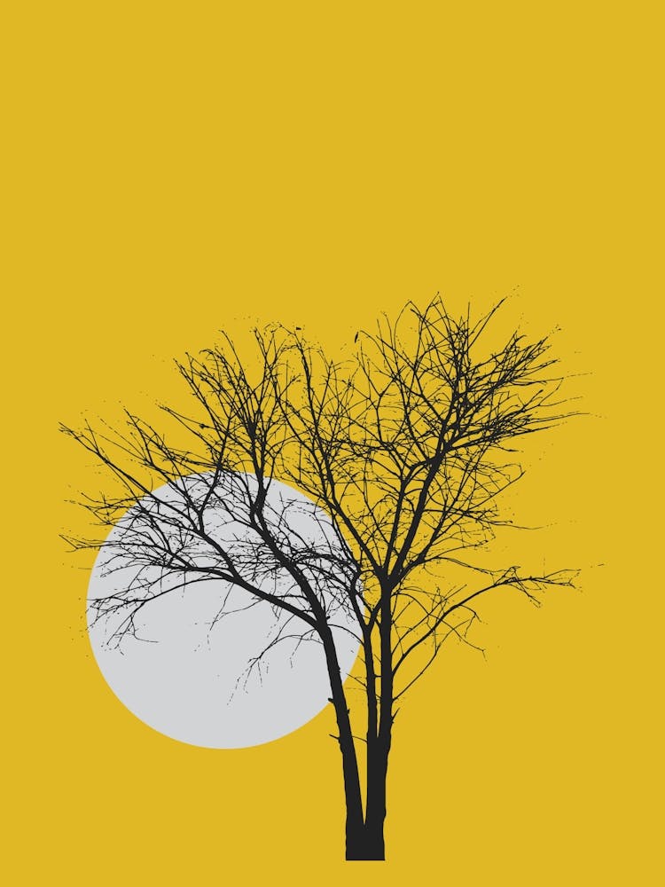 Abstract Shapes and Tree Print Yellow