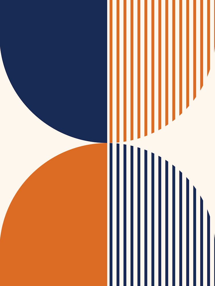 Abstraction Shapes 135 In Navy Blue Orange Midcentury Modern Minimalist Stripes Moon Phase Abstract 01