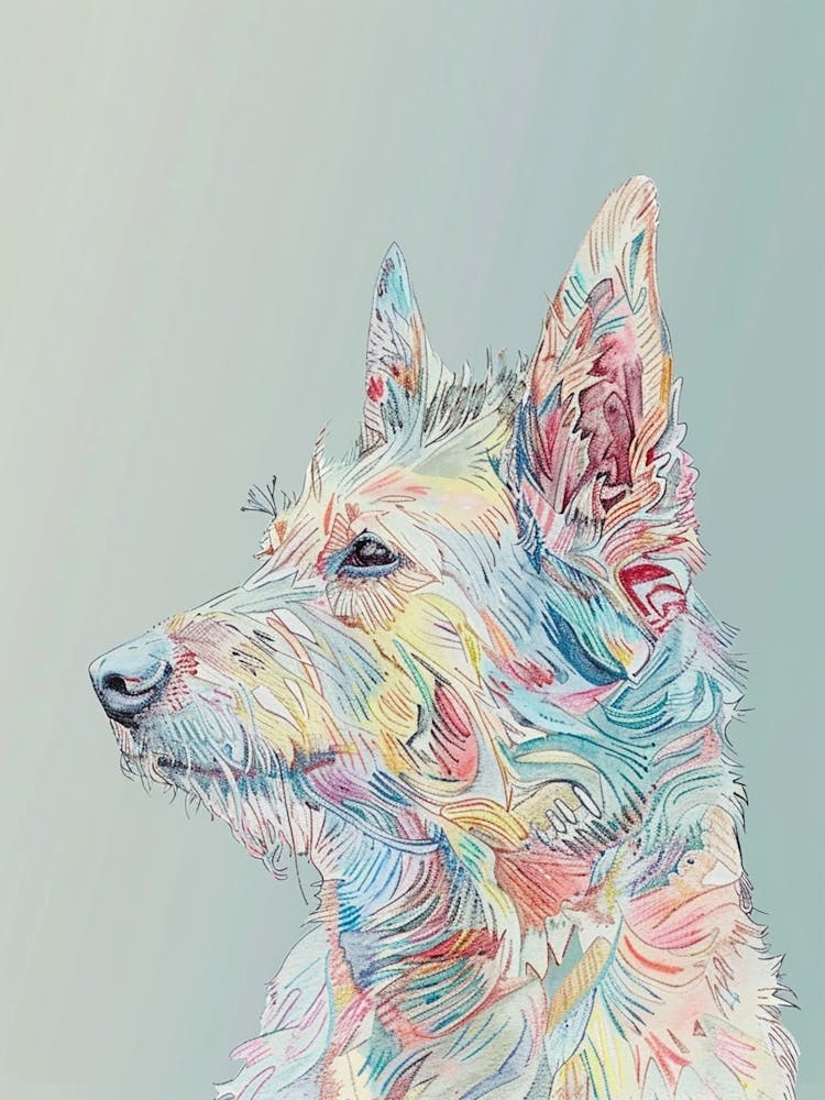 Pencil Crayon Colourful Dog Illustration