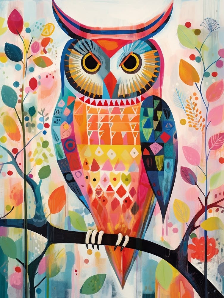 Bird Painting Collage Owl 2