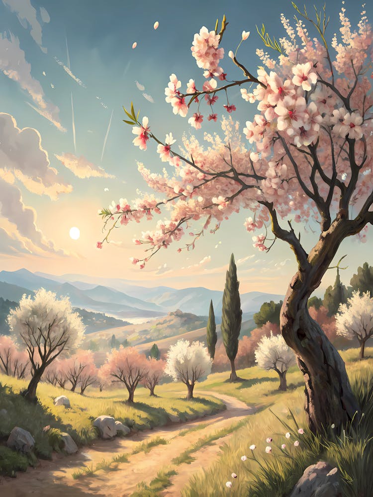 Friedliche Frühlingsblütenlandschaft Ölgemälde