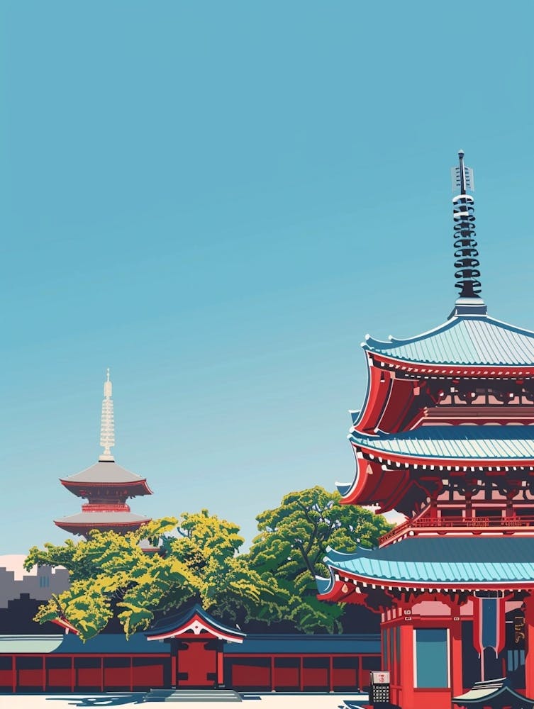 Senso Ji Temple Tokyo 1 Colourful Illustration