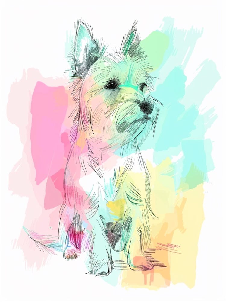 Pastel Watercolour Australian Terrier Dog Line Illustration 4