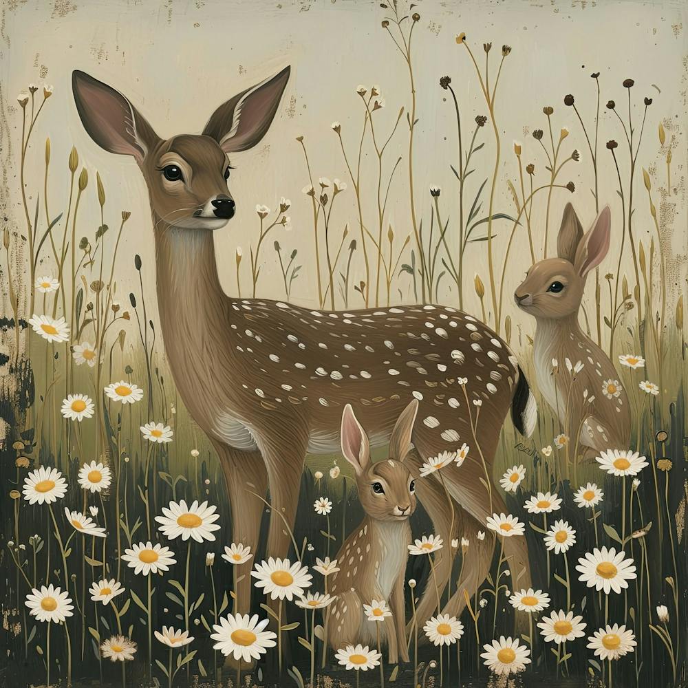 Deer And Rabbits Fairycore Painting 4 Art Print by All Things Fairy – Fy!
