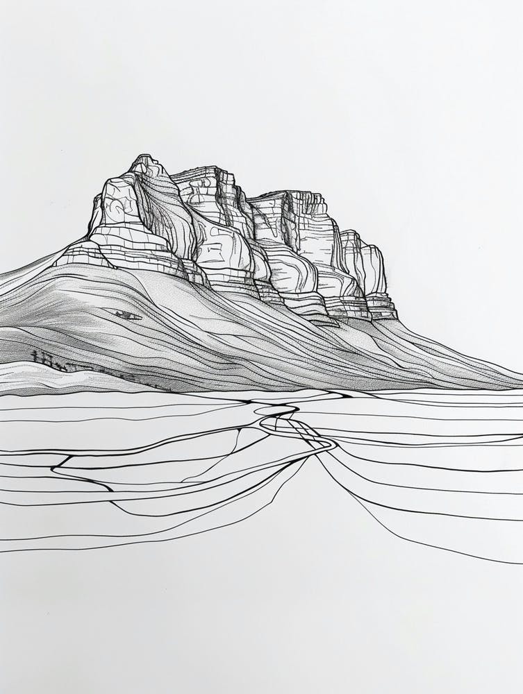 Table Mountain South Africa Line Drawing 3
