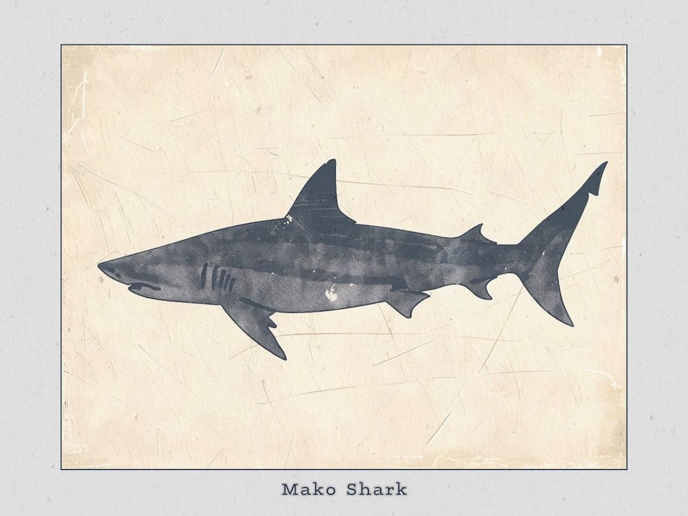 Mako Shark Grey Silhouette 1 Poster